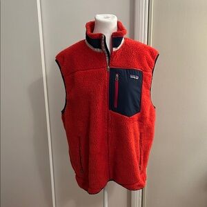 Patagonia Red Fleece Vest with Blue Pocket
